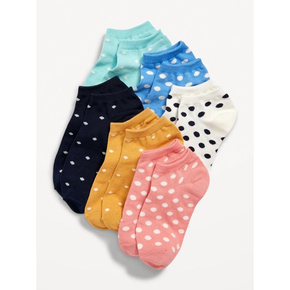 Old Navy girls Polka Dot Print Ankle Socks 6 pack L 3-5 YR Go-Recyle Multi colo - Picture 1 of 6